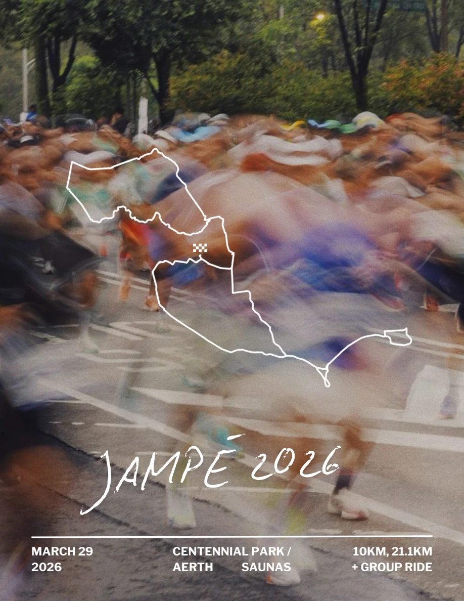 Jampé event invitation with distances and social finish details
